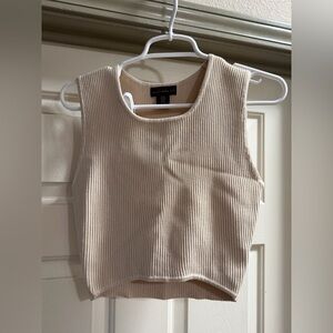 Ribbed Beige Cropped Tank Top.